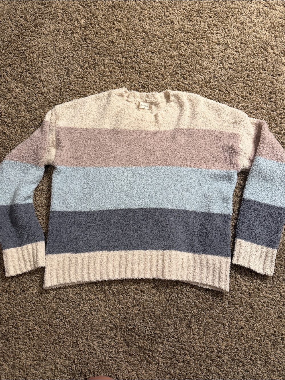 Altar'd State Striped Pastel Crewneck Sweater - Cream, Blush, Light Blue & Slate